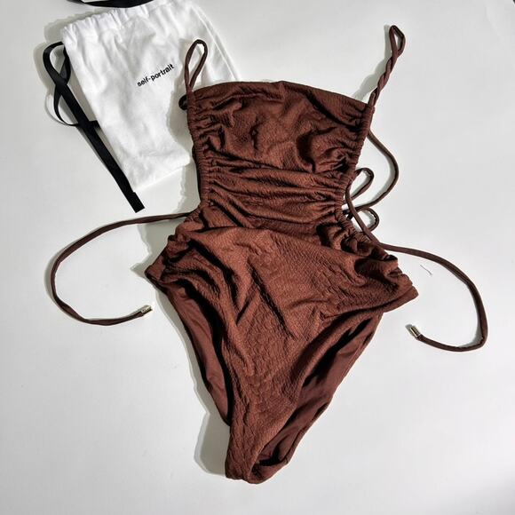 Self-portrait RS22-606 SNAKE TESTURED TIED ONEPIECE SWIMSUIT - Picture 2 of 8